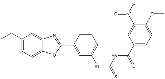 N-[3-(5-ethyl-1,3-benzoxazol-2-yl)phenyl]-N'-{3-nitro-4-methoxybenzoyl}thiourea Struktur