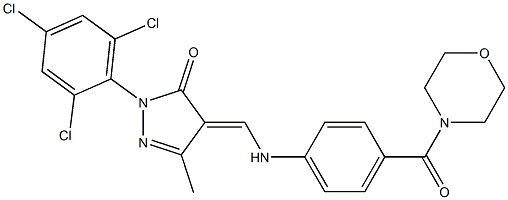 5-methyl-4-{[4-(4-morpholinylcarbonyl)anilino]methylene}-2-(2,4,6-trichlorophenyl)-2,4-dihydro-3H-pyrazol-3-one Struktur