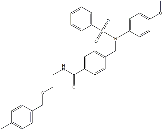 4-{[4-methoxy(phenylsulfonyl)anilino]methyl}-N-{2-[(4-methylbenzyl)sulfanyl]ethyl}benzamide Struktur