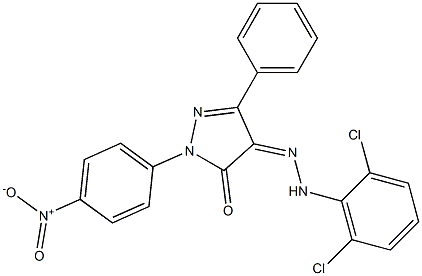 1-(4-nitrophenyl)-3-phenyl-1H-pyrazole-4,5-dione 4-[N-(2,6-dichlorophenyl)hydrazone] Struktur