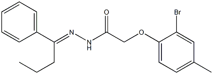 2-(2-bromo-4-methylphenoxy)-N'-[(E)-1-phenylbutylidene]acetohydrazide Struktur