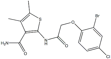 2-{[2-(2-bromo-4-chlorophenoxy)acetyl]amino}-4,5-dimethyl-3-thiophenecarboxamide Struktur