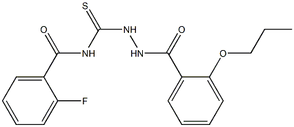 2-fluoro-N-{[2-(2-propoxybenzoyl)hydrazino]carbothioyl}benzamide Struktur