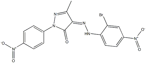 3-methyl-1-(4-nitrophenyl)-1H-pyrazole-4,5-dione 4-[N-(2-bromo-4-nitrophenyl)hydrazone] Struktur