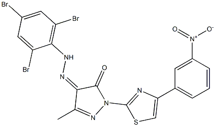 3-methyl-1-[4-(3-nitrophenyl)-1,3-thiazol-2-yl]-1H-pyrazole-4,5-dione 4-[N-(2,4,6-tribromophenyl)hydrazone] Struktur