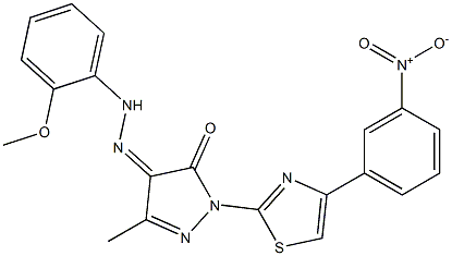 3-methyl-1-[4-(3-nitrophenyl)-1,3-thiazol-2-yl]-1H-pyrazole-4,5-dione 4-[N-(2-methoxyphenyl)hydrazone] Struktur