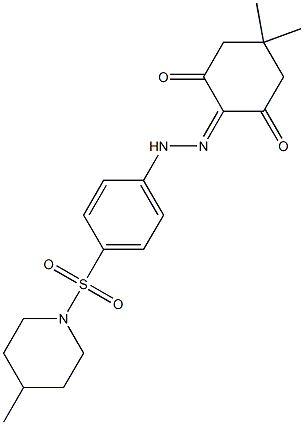 5,5-dimethyl-1,2,3-cyclohexanetrione 2-(N-{4-[(4-methyl-1-piperidinyl)sulfonyl]phenyl}hydrazone) Struktur