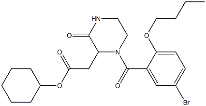 cyclohexyl 2-[1-(5-bromo-2-butoxybenzoyl)-3-oxo-2-piperazinyl]acetate Struktur