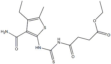 ethyl 4-[({[3-(aminocarbonyl)-4-ethyl-5-methyl-2-thienyl]amino}carbothioyl)amino]-4-oxobutanoate Struktur