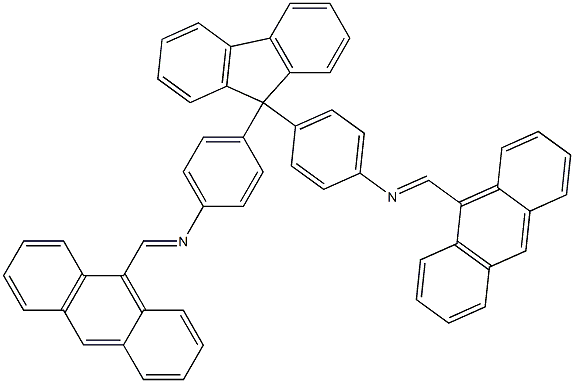 N-[(E)-9-anthrylmethylidene]-N-{4-[9-(4-{[(E)-9-anthrylmethylidene]amino}phenyl)-9H-fluoren-9-yl]phenyl}amine Struktur