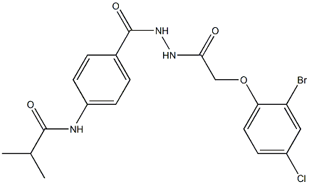 N-[4-({2-[2-(2-bromo-4-chlorophenoxy)acetyl]hydrazino}carbonyl)phenyl]-2-methylpropanamide Struktur