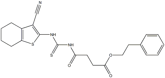 phenethyl 4-({[(3-cyano-4,5,6,7-tetrahydro-1-benzothiophen-2-yl)amino]carbothioyl}amino)-4-oxobutanoate Struktur