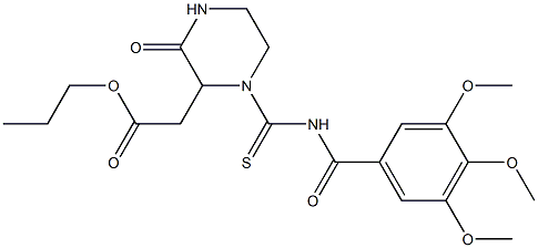 propyl 2-(3-oxo-1-{[(3,4,5-trimethoxybenzoyl)amino]carbothioyl}-2-piperazinyl)acetate Struktur