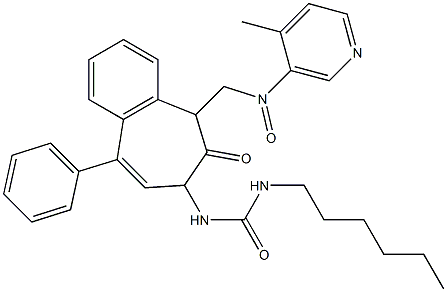 N-(2,5-diaza-2-(2-(2-methylphenyl)-2-oxoethyl)-3-oxo-6-phenylbicyclo[5.4.0]undeca-1(7),5,8,10-tetraen-4-yl)(hexylamino)formamide Struktur