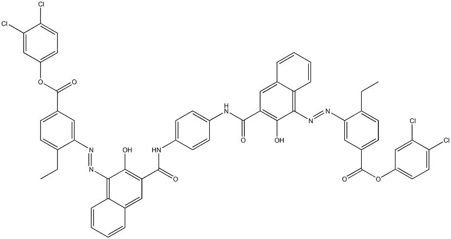 1,4-Bis[1-[[2-ethyl-5-(3,4-dichlorophenoxycarbonyl)phenyl]azo]-2-hydroxy-3-naphthoylamino]benzene Struktur