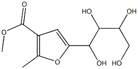 2-Methyl-5-(1,2,3,4-tetrahydroxybutyl)-3-furancarboxylic acid methyl ester Struktur