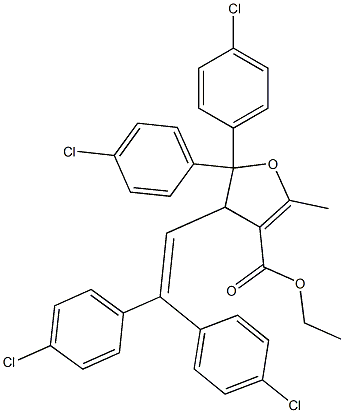 4,5-Dihydro-2-methyl-5,5-bis(4-chlorophenyl)-4-[2,2-bis(4-chlorophenyl)ethenyl]furan-3-carboxylic acid ethyl ester Struktur