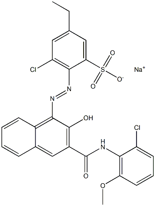 3-Chloro-5-ethyl-2-[[3-[[(2-chloro-6-methoxyphenyl)amino]carbonyl]-2-hydroxy-1-naphtyl]azo]benzenesulfonic acid sodium salt Struktur