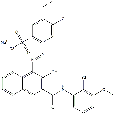 4-Chloro-3-ethyl-6-[[3-[[(2-chloro-3-methoxyphenyl)amino]carbonyl]-2-hydroxy-1-naphtyl]azo]benzenesulfonic acid sodium salt Struktur