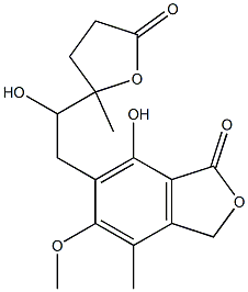 4-Methyl-5-methoxy-6-[2-hydroxy-2-(2-methyl-5-oxotetrahydrofuran-2-yl)ethyl]-7-hydroxyphthalide Struktur