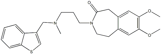 2,3-Dihydro-7,8-dimethoxy-3-[3-[N-[(1-benzothiophen-3-yl)methyl]-N-methylamino]propyl]-1H-3-benzazepin-4(5H)-one Struktur