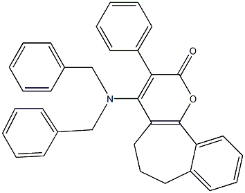 3-Phenyl-4-dibenzylamino-6,7-dihydrobenzo[6,7]cyclohepta[1,2-b]pyran-2(5H)-one Struktur