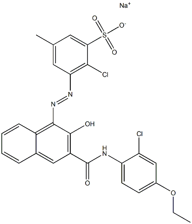 2-Chloro-5-methyl-3-[[3-[[(2-chloro-4-ethoxyphenyl)amino]carbonyl]-2-hydroxy-1-naphtyl]azo]benzenesulfonic acid sodium salt Struktur