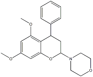 2-Morpholino-5,7-dimethoxy-3,4-dihydro-4-phenyl-2H-1-benzopyran Struktur