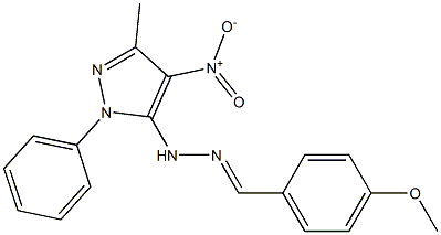 1-(1-Phenyl-3-methyl-4-nitro-1H-pyrazol-5-yl)-2-(4-methoxybenzylidene)hydrazine Struktur