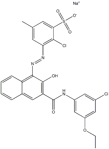 2-Chloro-5-methyl-3-[[3-[[(3-chloro-5-ethoxyphenyl)amino]carbonyl]-2-hydroxy-1-naphtyl]azo]benzenesulfonic acid sodium salt Struktur