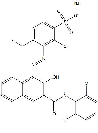 2-Chloro-4-ethyl-3-[[3-[[(2-chloro-6-methoxyphenyl)amino]carbonyl]-2-hydroxy-1-naphtyl]azo]benzenesulfonic acid sodium salt Struktur