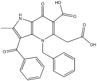 3-Benzoyl-1-carboxymethyl-4,7-dihydro-4-benzyl-2-methyl-7-oxo-1H-pyrrolo[3,2-b]pyridine-6-carboxylic acid Struktur