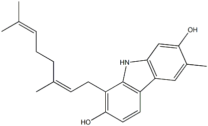 3-Methyl-8-[(2Z)-3,7-dimethyl-2,6-octadienyl]-9H-carbazole-2,7-diol Struktur