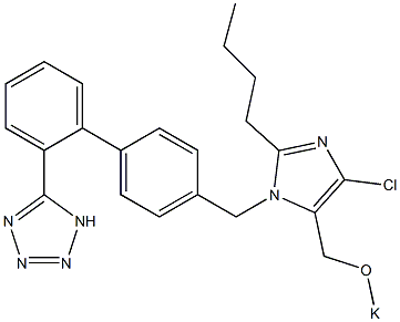 2-Butyl-4-chloro-5-[(potassiooxy)methyl]-1-[[2'-(1H-tetrazol-5-yl)biphenyl-4-yl]methyl]-1H-imidazole Struktur