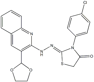 2-[2-[3-(1,3-Dioxolane-2-yl)quinoline-2-yl]hydrazono]-3-(4-chlorophenyl)thiazolidine-4-one Struktur