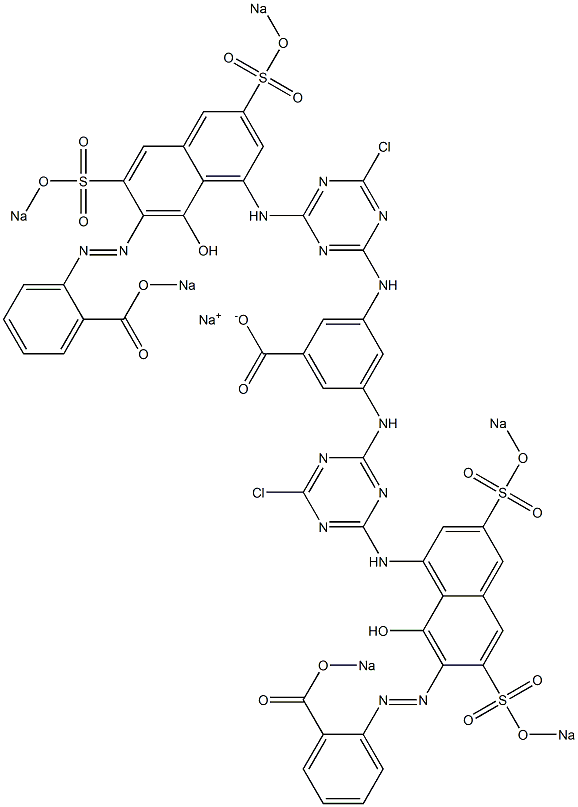 3,5-Bis[4-[7-[o-(sodiooxycarbonyl)phenylazo]-3,6-di(sodiosulfo)-8-hydroxy-1-naphtylamino]-6-chloro-1,3,5-triazin-2-ylamino]benzoic acid sodium salt Struktur