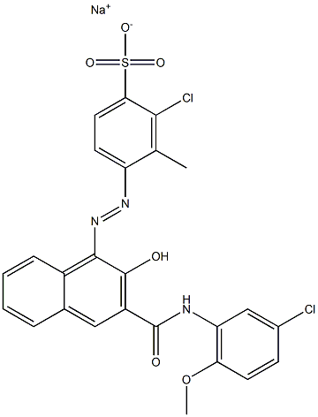 2-Chloro-3-methyl-4-[[3-[[(3-chloro-6-methoxyphenyl)amino]carbonyl]-2-hydroxy-1-naphtyl]azo]benzenesulfonic acid sodium salt Struktur