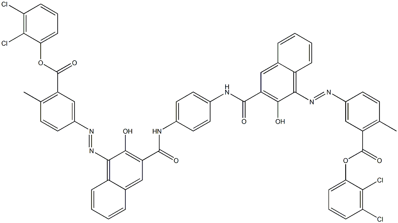 1,4-Bis[1-[[4-methyl-5-(2,3-dichlorophenoxycarbonyl)phenyl]azo]-2-hydroxy-3-naphthoylamino]benzene Struktur