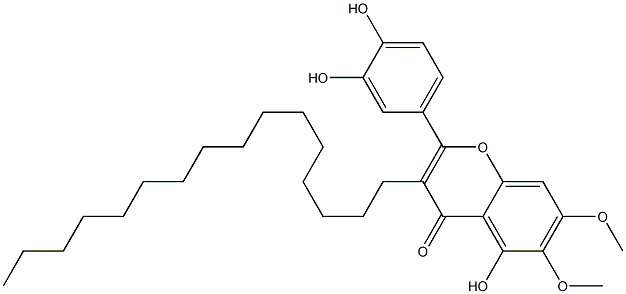 5-Hydroxy-2-(3,4-dihydroxyphenyl)-6,7-dimethoxy-3-hexadecyl-4H-1-benzopyran-4-one Struktur