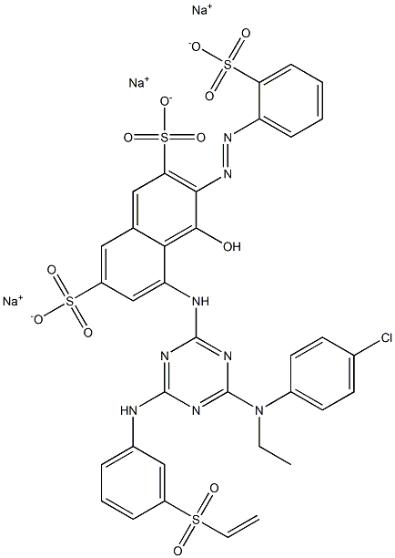 5-[4-(4-Chloro-N-ethylanilino)-6-[3-(vinylsulfonyl)anilino]-1,3,5-triazin-2-ylamino]-4-hydroxy-3-(2-sulfophenylazo)-2,7-naphthalenedisulfonic acid trisodium salt Struktur