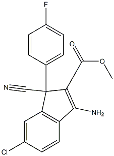 3-Amino-1-cyano-6-chloro-1-(4-fluorophenyl)-1H-indene-2-carboxylic acid methyl ester Struktur