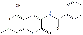 6-Benzoylamino-4-hydroxy-2-methyl-7H-pyrano[2,3-d]pyrimidin-7-one Struktur