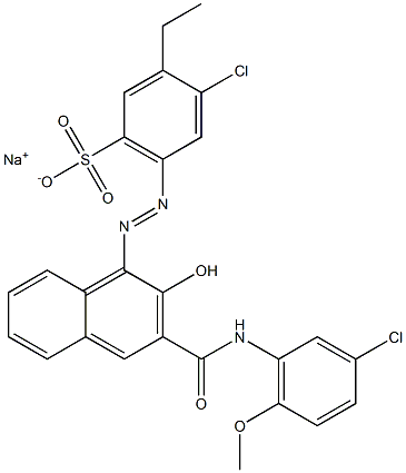 4-Chloro-3-ethyl-6-[[3-[[(3-chloro-6-methoxyphenyl)amino]carbonyl]-2-hydroxy-1-naphtyl]azo]benzenesulfonic acid sodium salt Struktur