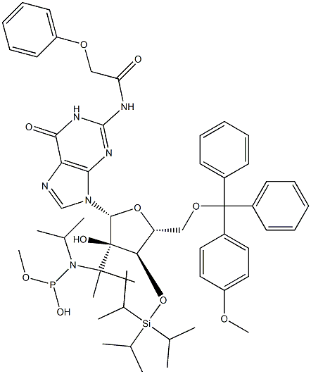 5'-O-[(4-Methoxyphenyl)diphenylmethyl]-3'-O-(triisopropylsilyl)-N-phenoxyacetylguanosine-2'-(diisopropylaminophosphonous acid methyl) ester Struktur