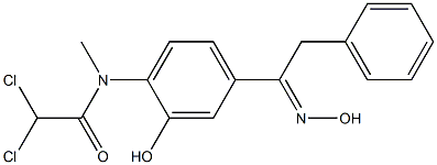 2-[Methyl(dichloroacetyl)amino]-5-[2-phenyl-1-(hydroxyimino)ethyl]phenol Struktur