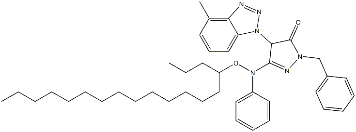 1-Benzyl-3-[(4-octadecyloxy)anilino]-4-(methyl-1-benzotriazolyl)-5-oxo-2-pyrazoline Struktur