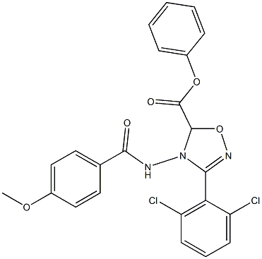 4,5-Dihydro-3-(2,6-dichlorophenyl)-4-(4-methoxybenzoylamino)-5-phenyl-1,2,4-oxadiazole-5-carboxylic acid Struktur