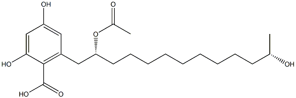 2,4-Dihydroxy-6-[(2R,12S)-2-acetoxy-12-hydroxytridecyl]benzoic acid Struktur