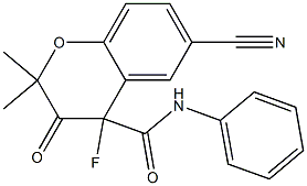 6-Cyano-4-fluoro-3,4-dihydro-2,2-dimethyl-3-oxo-N-phenyl-2H-1-benzopyran-4-carboxamide Struktur