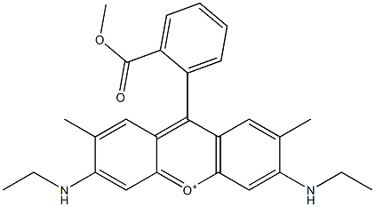 3,6-Bis(ethylamino)-9-[2-(methoxycarbonyl)phenyl]-2,7-dimethylxanthylium Struktur